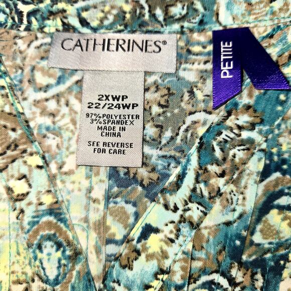 Catherine 2XP Blue Women's Top Shirt Blouse Petite P2XL 22WP 24WP 2X 22W 24W - Picture 3 of 5